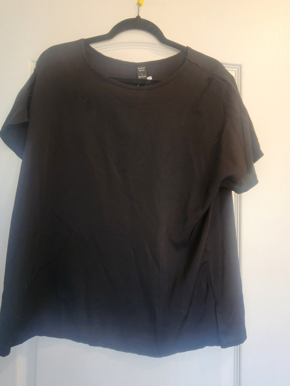 Emery Rose Women's Black Short-Sleeve Crewneck Blouse L BNWT